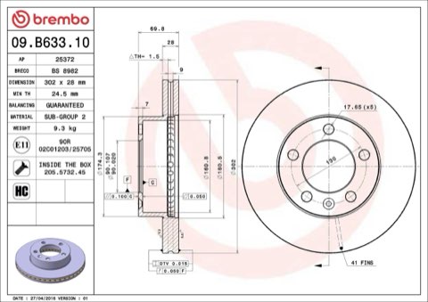Brembo Prime 09.B633.10 Brake Disc — Front 302mm, photo 4