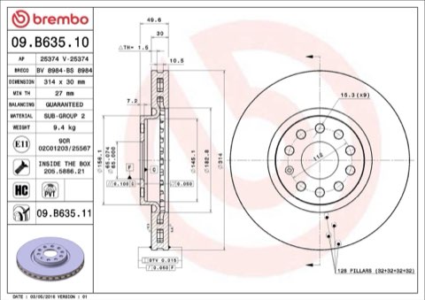 Brembo Prime 09.B635.11 Brake Disc — Front 314mm, photo 6