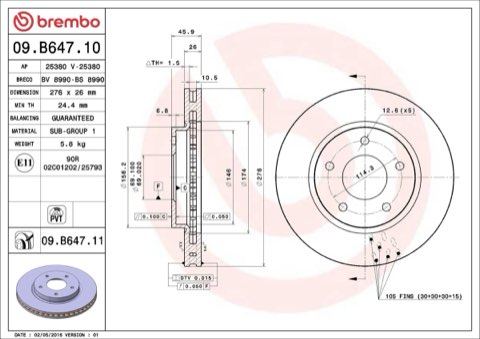 Brembo Prime 09.B647.11 Brake Disc — Front 276mm, photo 4