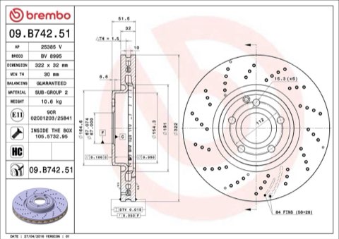 Brembo Prime 09.B742.51 Brake Disc — Front 322mm, photo 3