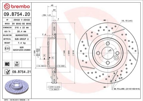 Brembo Prime 09.B754.21 Brake Disc — Front 316mm, photo 5