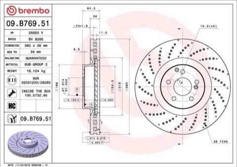 Brembo Prime 09.B769.51 Brake Disc — Front 360mm, photo 3
