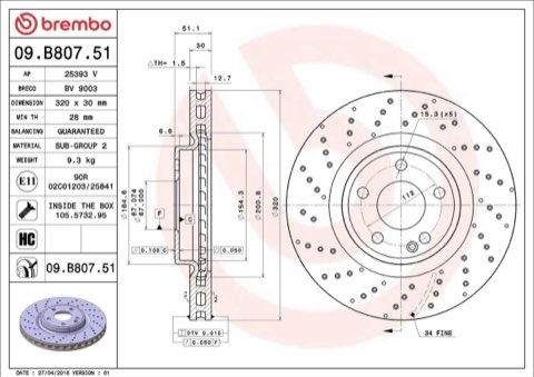 Brembo Prime 09.B807.51 Brake Disc — Front 320mm, photo 4
