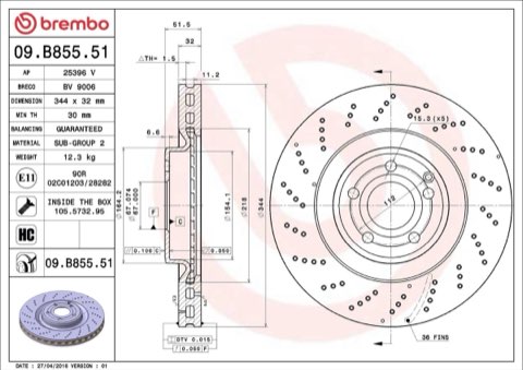 Brembo Prime 09.B855.51 Brake Disc — Front 344mm, photo 5