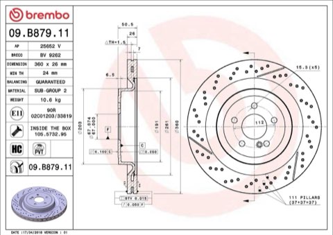 Brembo Prime 09.B879.11 Brake Disc — Rear 360mm, photo 4