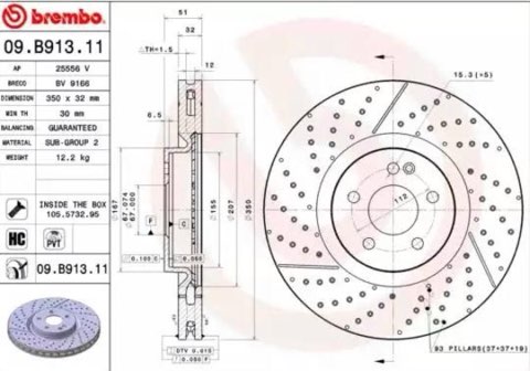 Brembo Prime 09.B913.11 Brake Disc — Front 350mm, photo 2