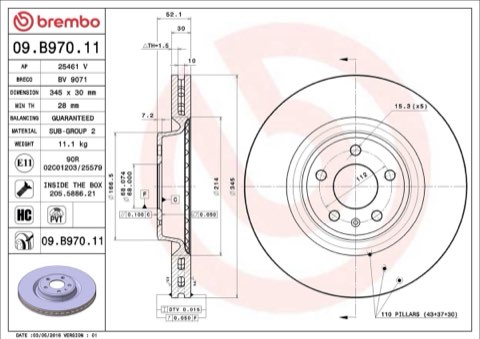 Brembo Prime 09.B970.11 Brake Disc — Front 345mm, photo 10