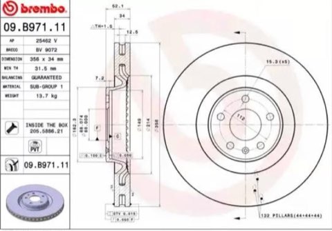 Brembo Prime 09.B971.11 Brake Disc — Front 356mm, photo 2