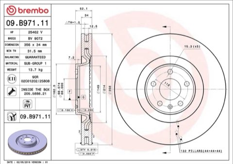 Brembo Prime 09.B971.11 Brake Disc — Front 356mm, photo 4