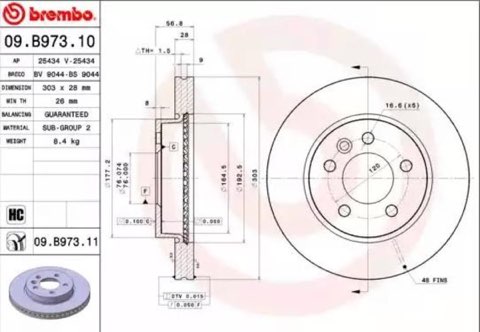 Brembo Prime 09.B973.11 Brake Disc — Front 303mm, photo 2