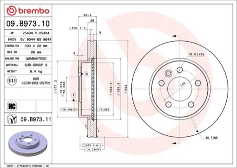 Brembo Prime 09.B973.11 Brake Disc — Front 303mm, photo 4