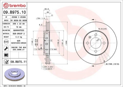 Brembo Prime 09.B975.11 Brake Disc — Front 256mm, photo 6