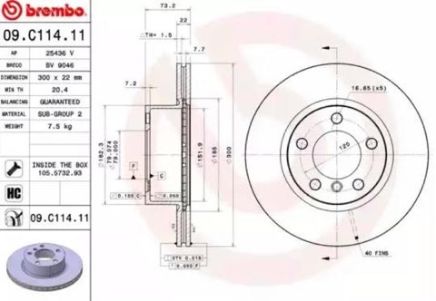 Brembo Prime 09.C114.11 Brake Disc — Front 300mm, photo 2