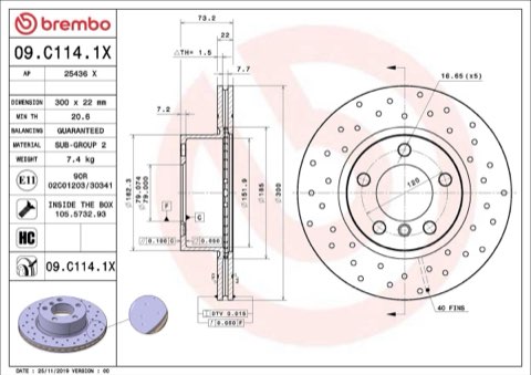 Brembo Xtra 09.C114.1X Brake Disc — Front 300mm, photo 6