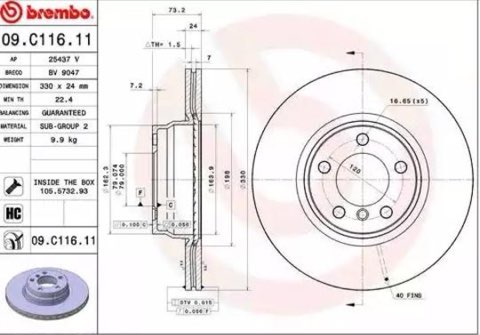 Brembo Prime 09.C116.11 Brake Disc — Front 330mm, photo 2