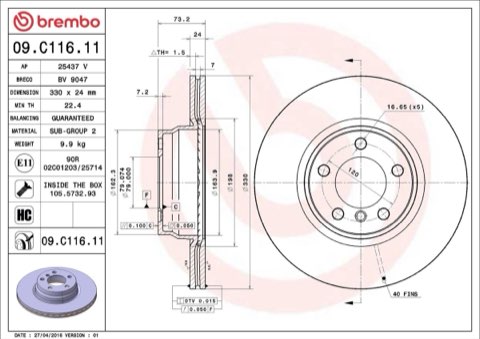 Brembo Prime 09.C116.11 Brake Disc — Front 330mm, photo 5