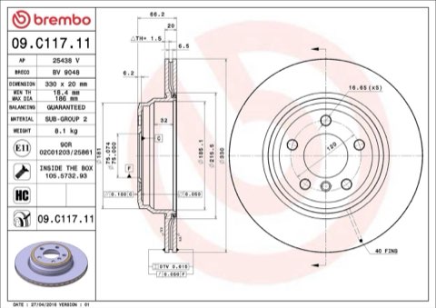 Brembo Prime 09.C117.11 Brake Disc — Rear 330mm, photo 5