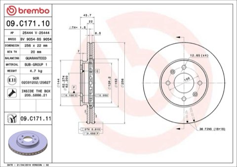 Brembo Prime 09.C171.11 Brake Disc — 256mm, photo 5