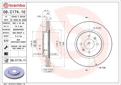 Brembo Prime 09.C174.11 Brake Disc — Front 280mm, photo 6