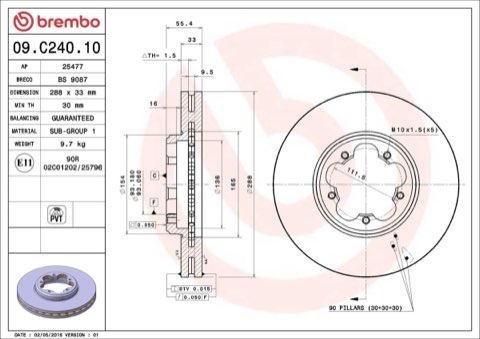 Brembo Prime 09.C240.10 Brake Disc — Front 288mm, photo 4