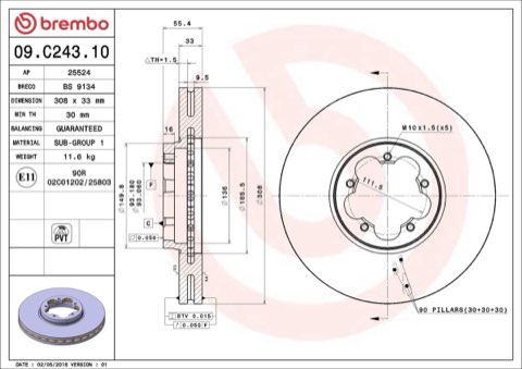 Brembo Prime 09.C243.10 Brake Disc — Front 308mm, photo 4