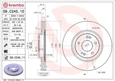 Brembo Prime 09.C245.11 Brake Disc — Front 320mm, photo 4