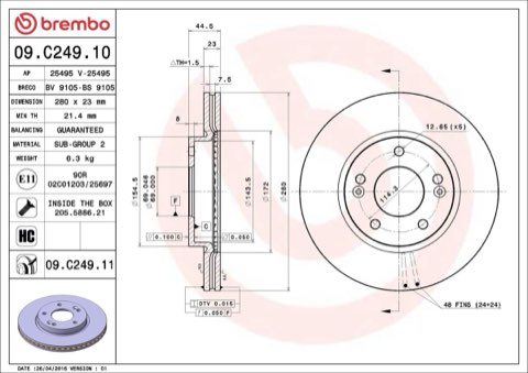 Brembo Prime 09.C249.11 Brake Disc — Front 280mm, photo 4