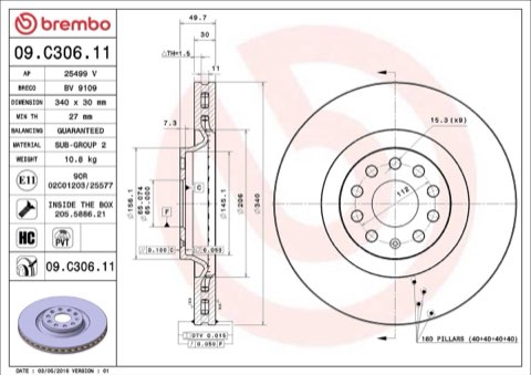 Brembo Prime 09.C306.11 Brake Disc — Rear 340mm, photo 5