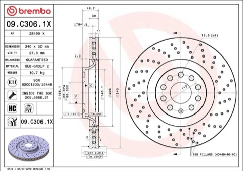 Brembo Xtra 09.C306.1X Brake Disc — Front 340mm, photo 6