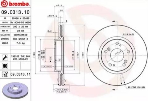 Brembo Prime 09.C313.11 Brake Disc — Front 293mm, photo 2