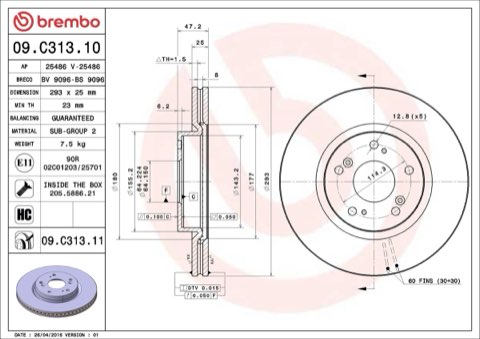 Brembo Prime 09.C313.11 Brake Disc — Front 293mm, photo 5