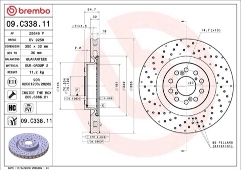 Brembo Prime 09.C338.11 Brake Disc — Front 350mm, photo 3