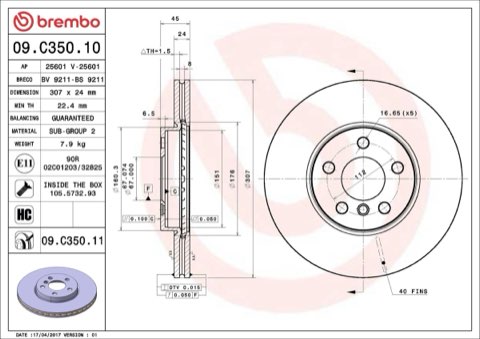 Brembo Prime 09.C350.11 Brake Disc — Front 307mm, photo 7