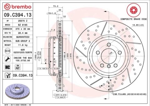 Brembo Prime 09.C394.13 Brake Disc — Front 370mm, photo 4