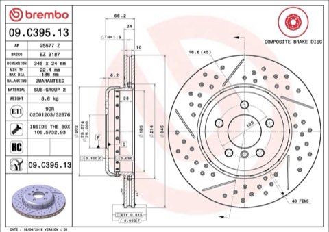 Brembo Prime 09.C395.13 Brake Disc — Rear 345mm, photo 4