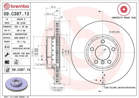 Brembo Prime 09.C397.13 Brake Disc — Front 340mm, photo 4
