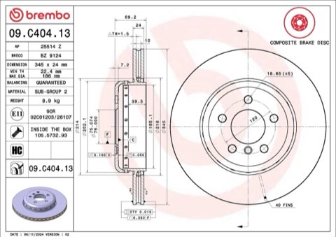 Brembo Prime 09.C404.13 Brake Disc — Rear 345mm, photo 4