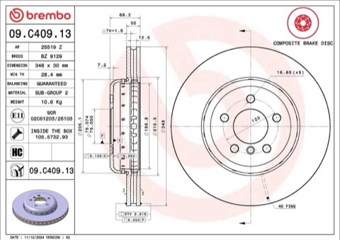 Brembo Prime 09.C409.13 Brake Disc — Front 348mm, photo 4