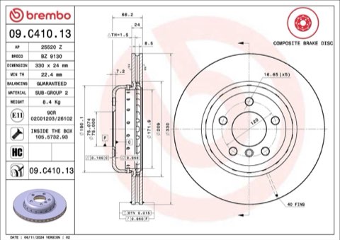 Brembo Prime 09.C410.13 Brake Disc — Front 330mm, photo 4