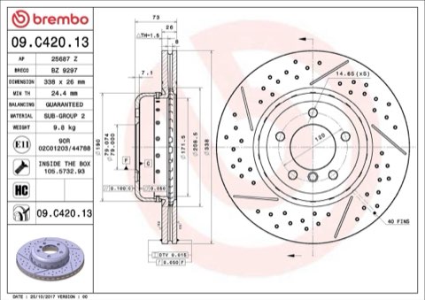 Brembo Prime 09.C420.13 Brake Disc — Front 338mm, photo 3