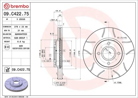 Brembo Xtra 09.C422.75 Brake Disc — Front 278mm, photo 4