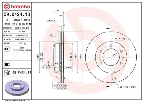 Brembo Prime 09.C424.11 Brake Disc — Front 302mm, photo 5