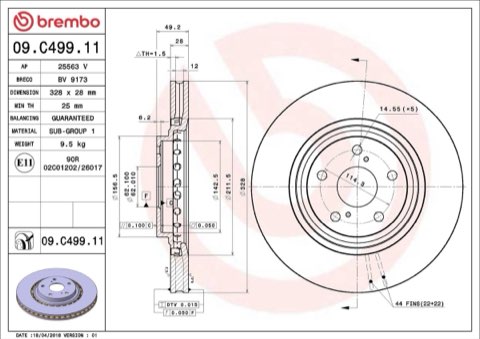 Brembo Prime 09.C499.11 Brake Disc — Front 328mm, photo 4