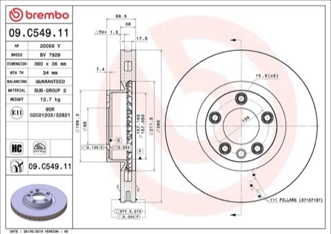 Brembo Prime 09.C549.11 Brake Disc — Front 360mm, photo 4