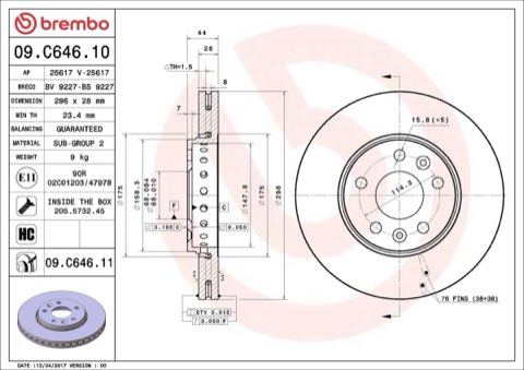Brembo Prime 09.C646.11 Brake Disc — Front 296mm, photo 4