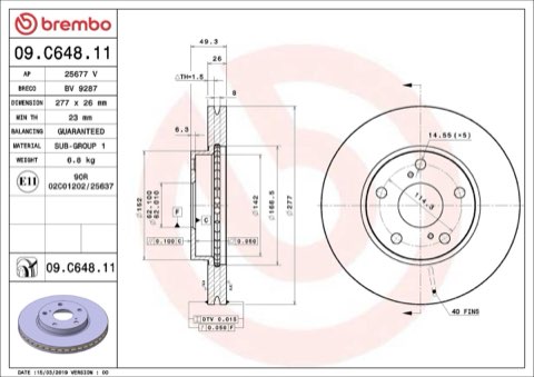 Brembo Prime 09.C648.11 Brake Disc — Front 277mm, photo 5