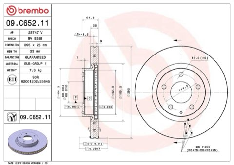Brembo Prime 09.C652.11 Brake Disc — Front 295mm, photo 7