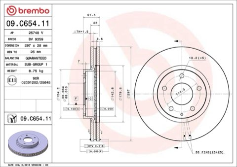 Brembo Prime 09.C654.11 Brake Disc — Front 297mm, photo 4