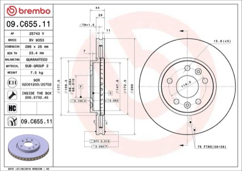 Brembo Prime 09.C655.11 Brake Disc — Front 296mm, photo 4