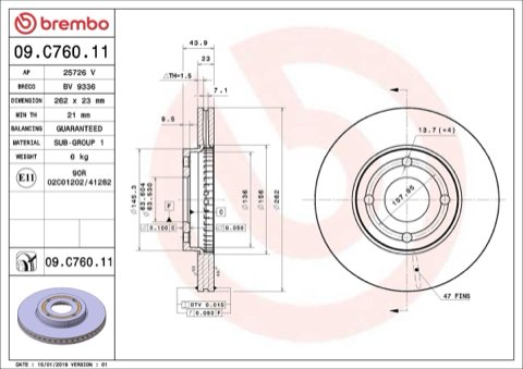 Brembo Prime 09.C760.11 Brake Disc — Front 262mm, photo 7